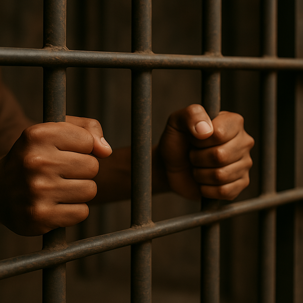 Mãos segurando grades